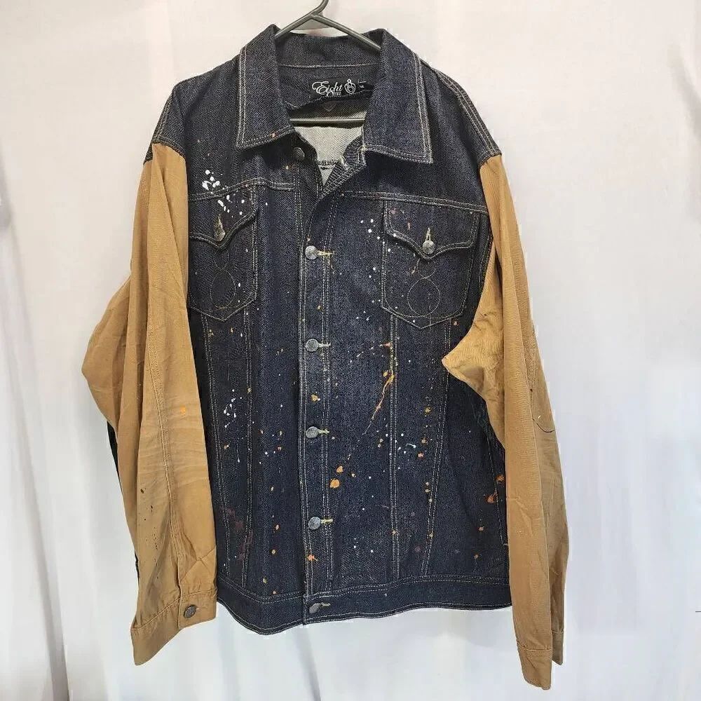 Eight 732 Paint Splashed Denim Jacket Size 5XL k - Picture 2 of 9